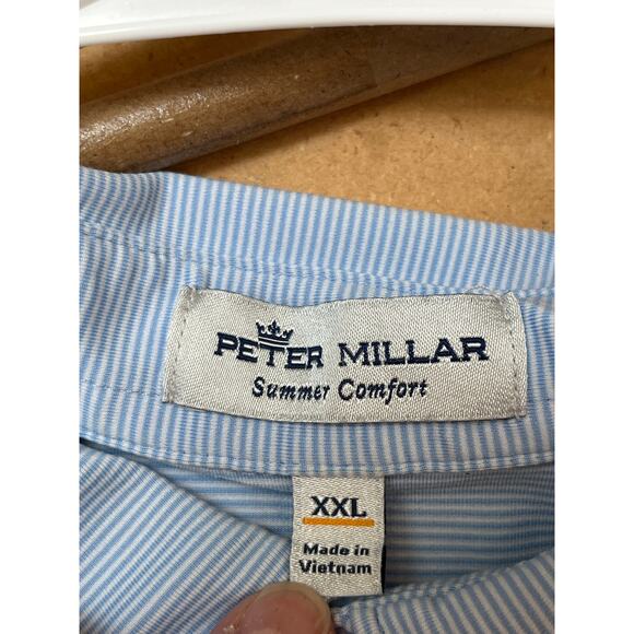 Peter Millar Men’s 2XL Blue White Striped Summer Comfort Polo Golf Shirt Stretch - Picture 3 of 8